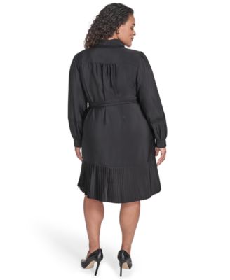 Plus Size Pleated Short Shirtdress