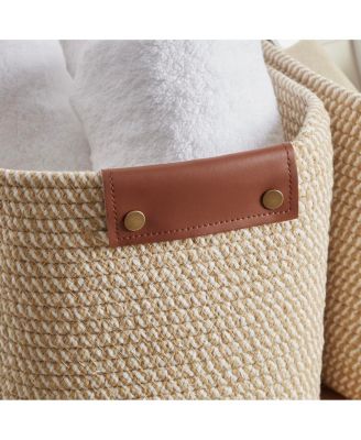 3 Pack Cotton Rope Shelf Storage Basket with Handles