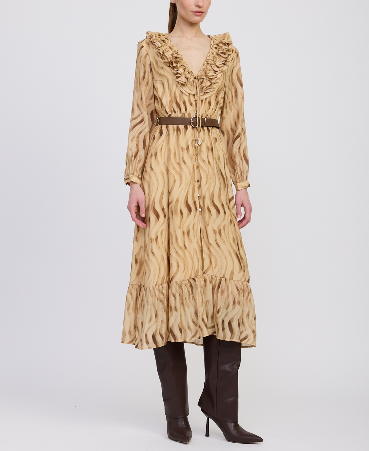En Saison Women's Avayah Ruffle Midi Dress In Brown