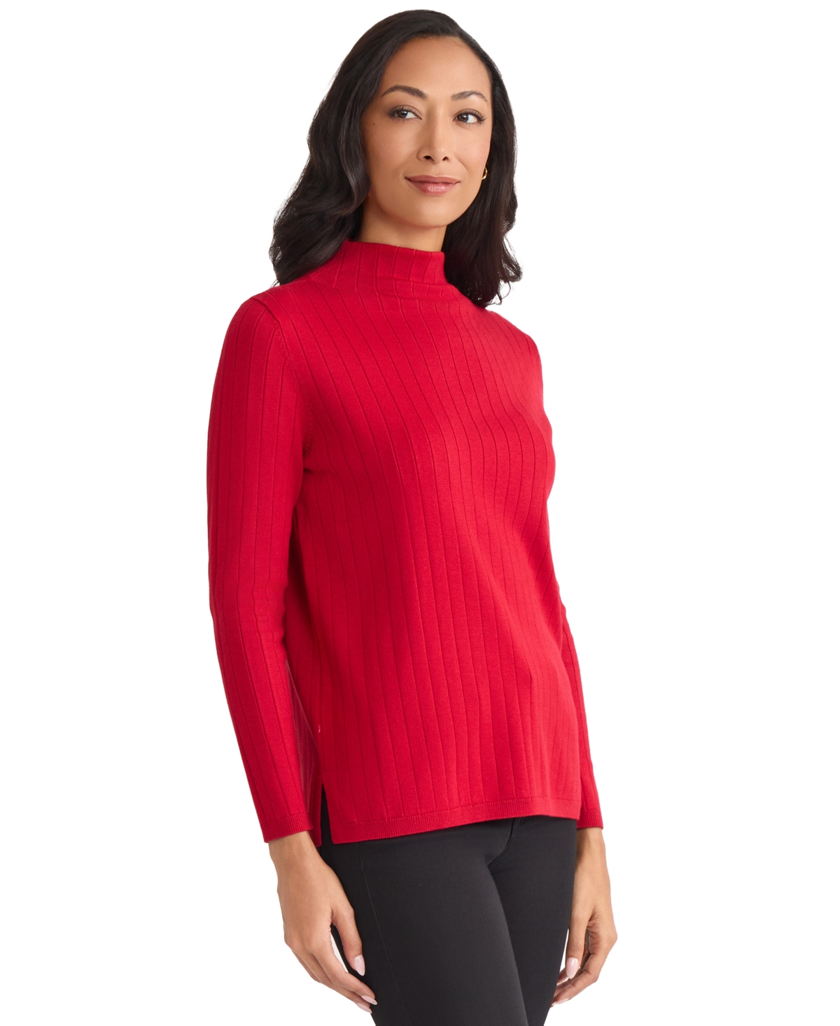 Jones New York Women's Wide Rib Funnel Neck Sweater In Red