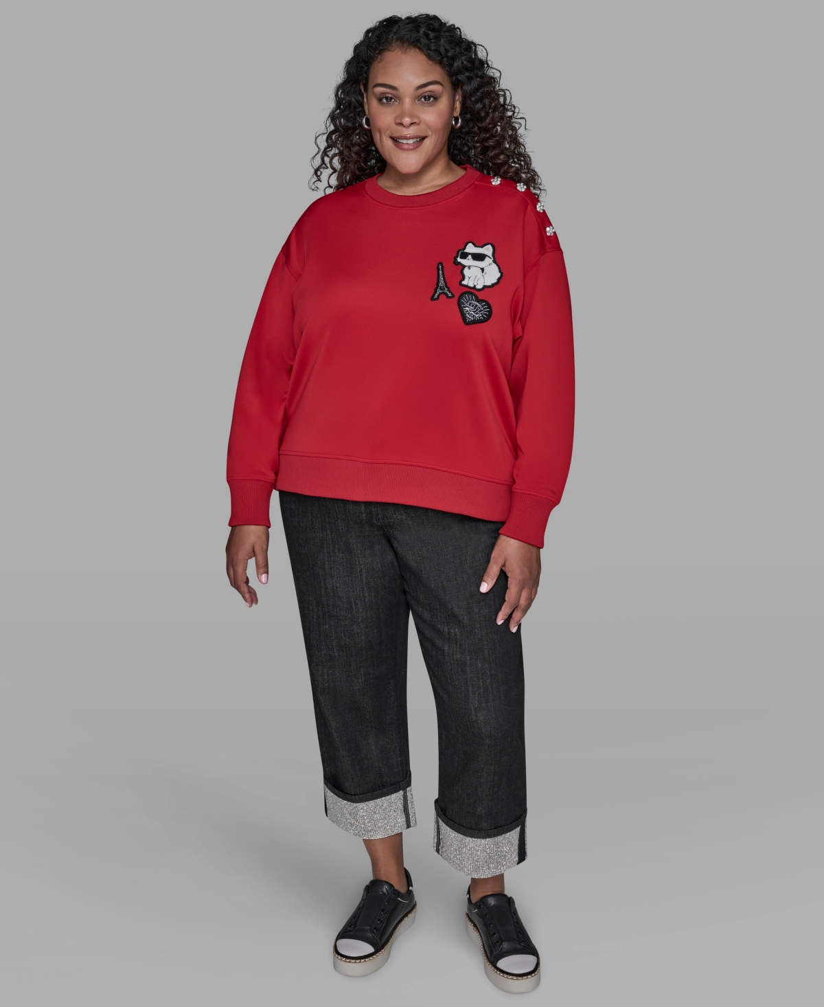 Karl Lagerfeld Plus Size Patches Sweatshirt In Red