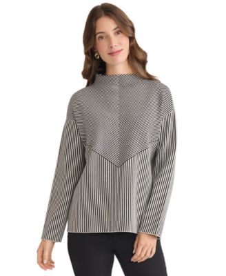Women's Striped Funnel Mock Neck Sweater