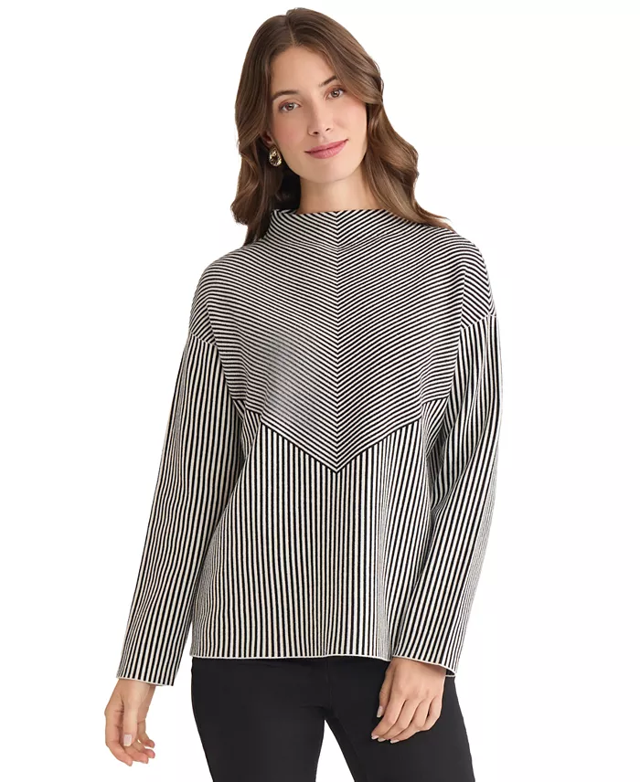 Women's Striped Funnel Mock Neck Sweater - thumbnail 9