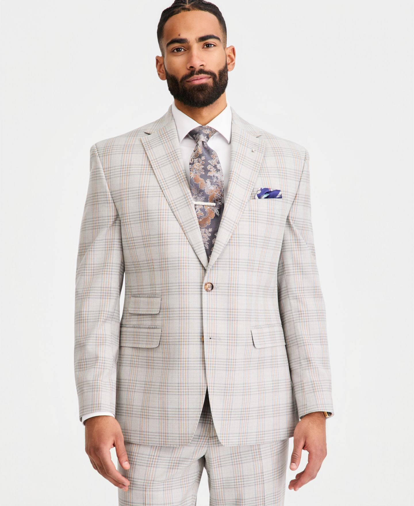Мужская куртка Tayion Collection Classic-Fit Plaid Suit Separate, цвет: Серый рыжевато-коричневый — фото 1