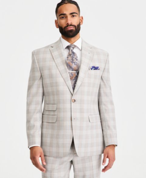 Мужская куртка Tayion Collection Classic-Fit Plaid Suit Separate, цвет: Серый рыжевато-коричневый