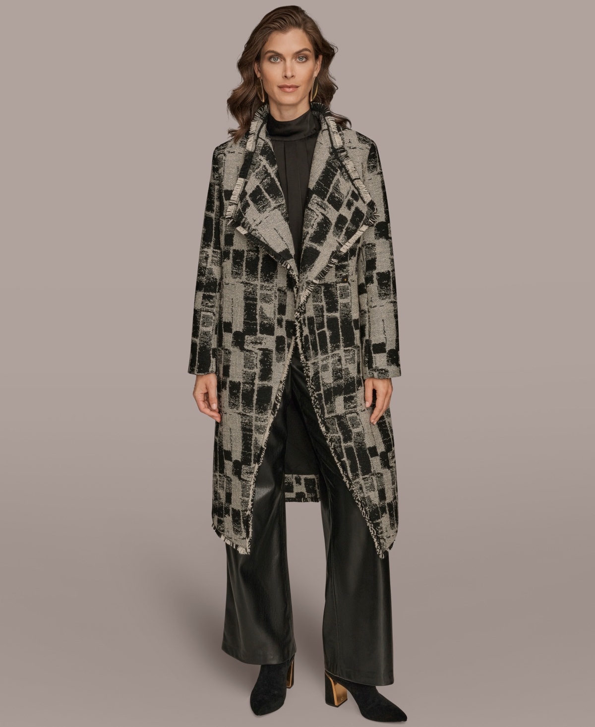 Donna Karan Women's Self Belt Long Sleeves Coat In Multi