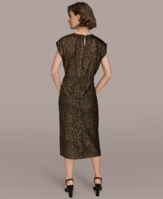 Women's Cap Sleeve Metallic Burnout Crewneck Top