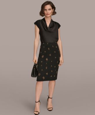 Women's Metallic Bead Embellished Pencil Skirt