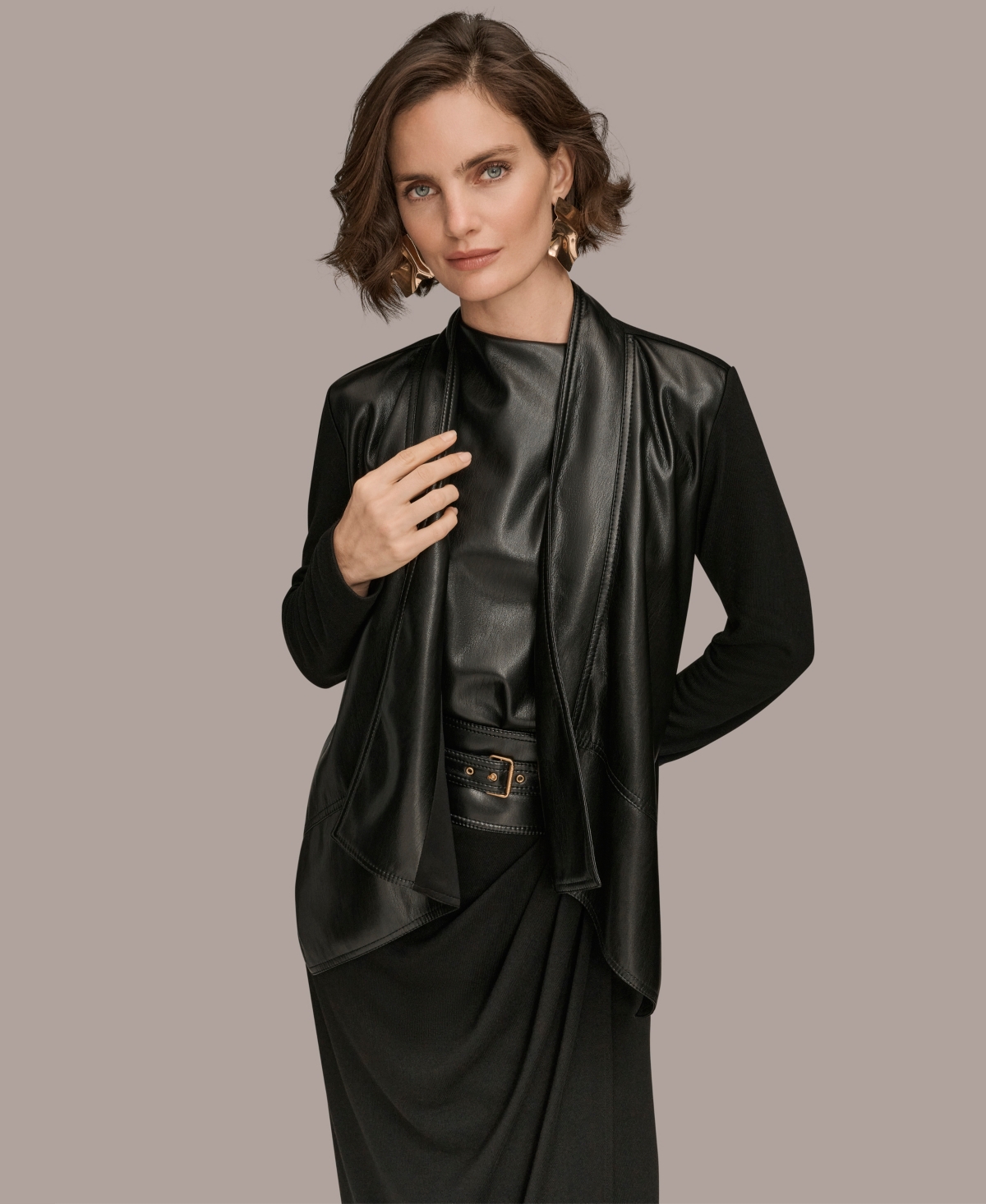 Donna Karan New York Flyaway Faux Leather & Knit Jacket In Black