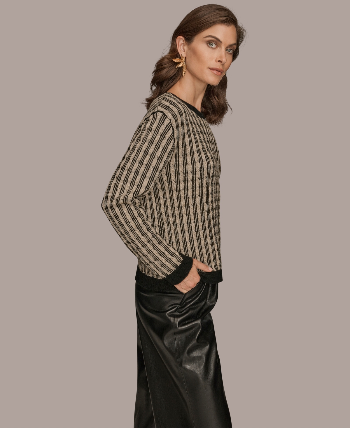 Donna Karan Women's Long Sleeve Two-tone Sweater In Multi