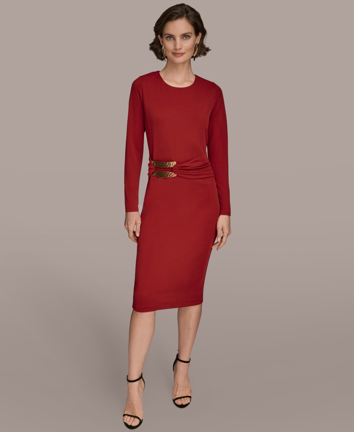 Donna Karan New York Long Sleeve Sheath Dress In Red