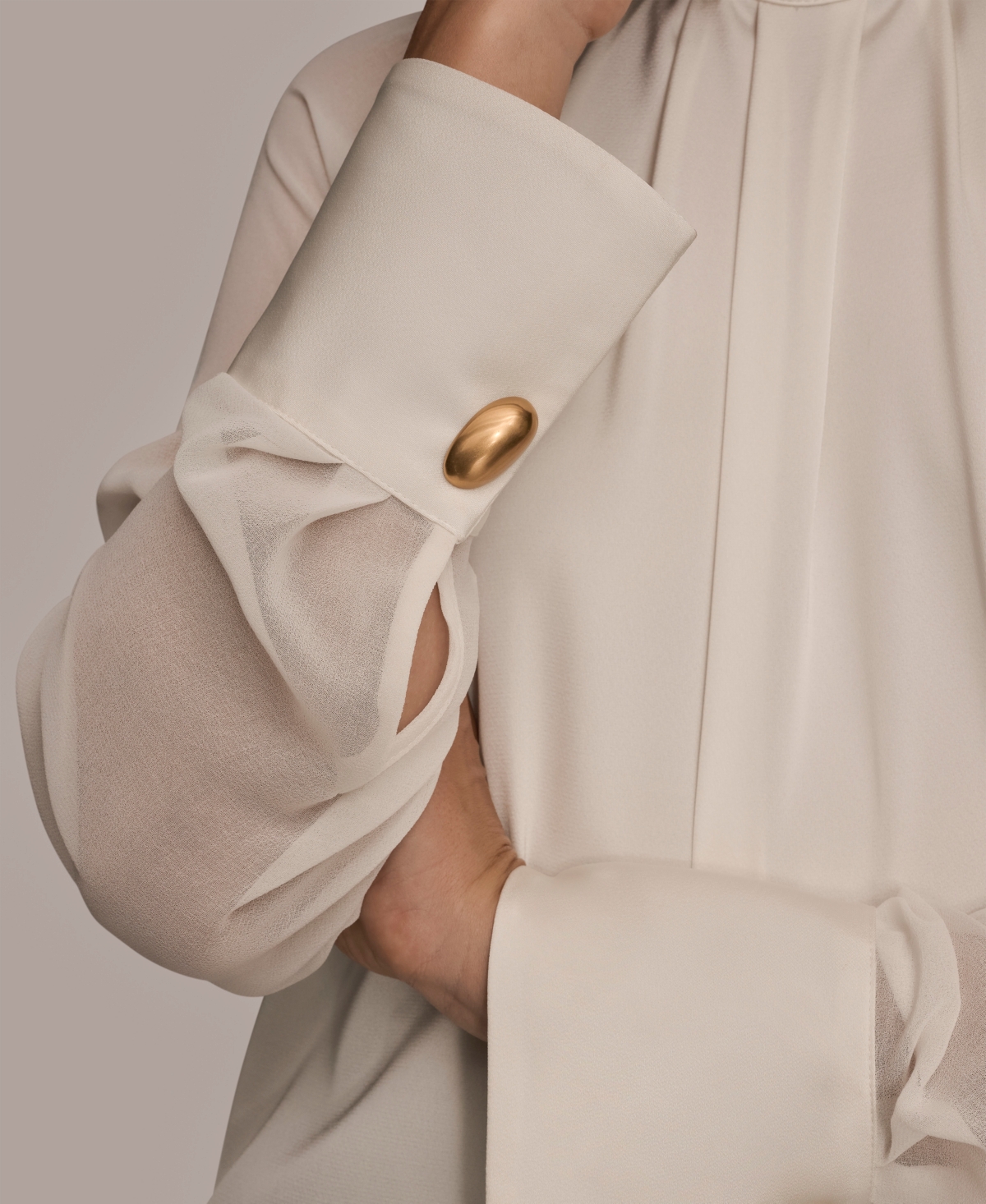 Donna Karan New York Pleated Sheer Sleeve Top In White