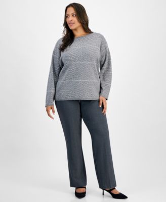 Plus Size Metallic Stripe Crewneck Sweater