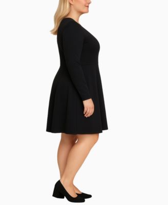 Plus Size Classic Long Sleeve Fit and Flare Dress
