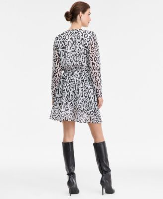Women's Printed Long-Sleeve Surplice Mini Dress, Macy's Exclusive