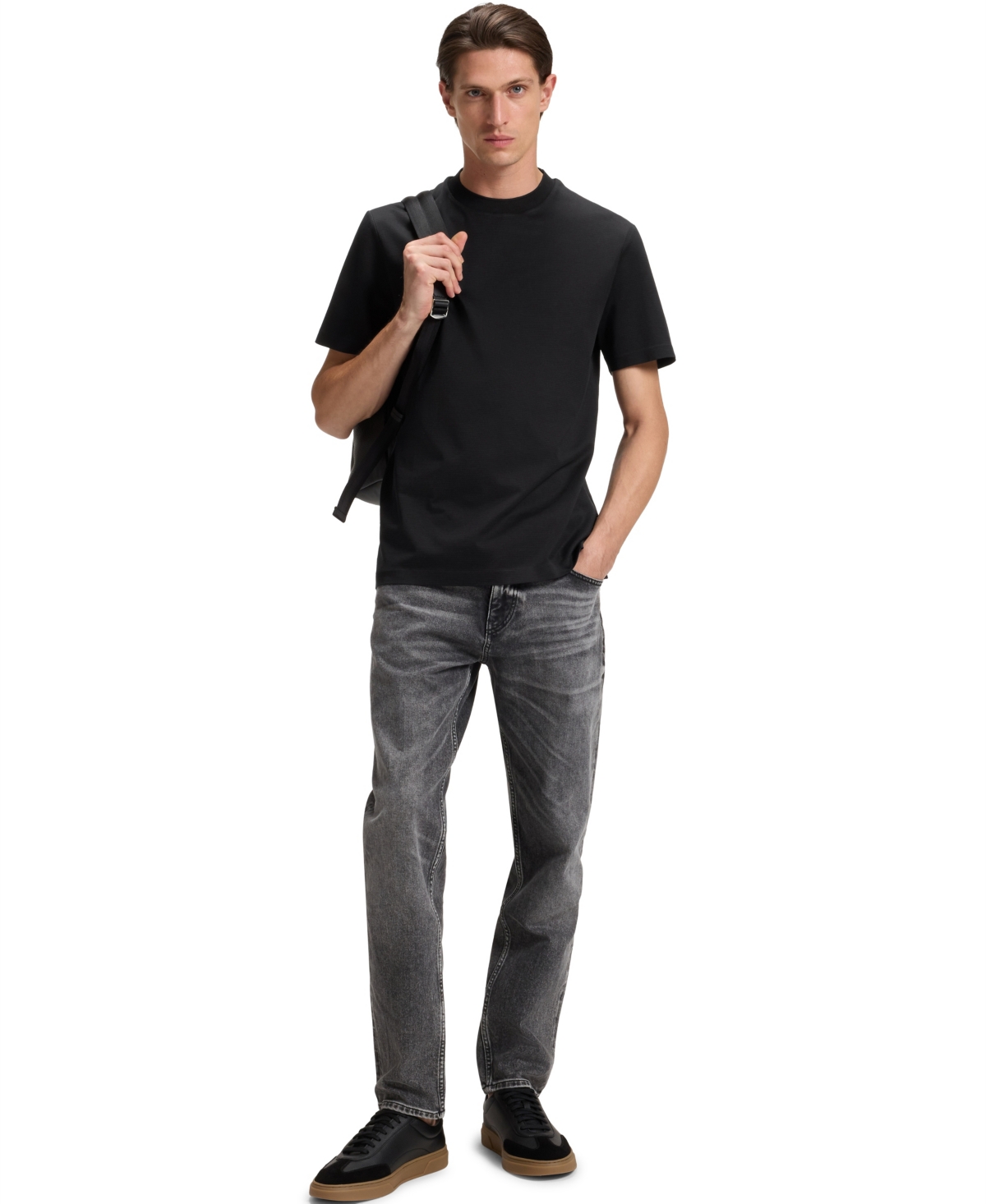 Hugo Boss Boss By  Men's Micro Pattern Mercerized-cotton T-shirt In Black