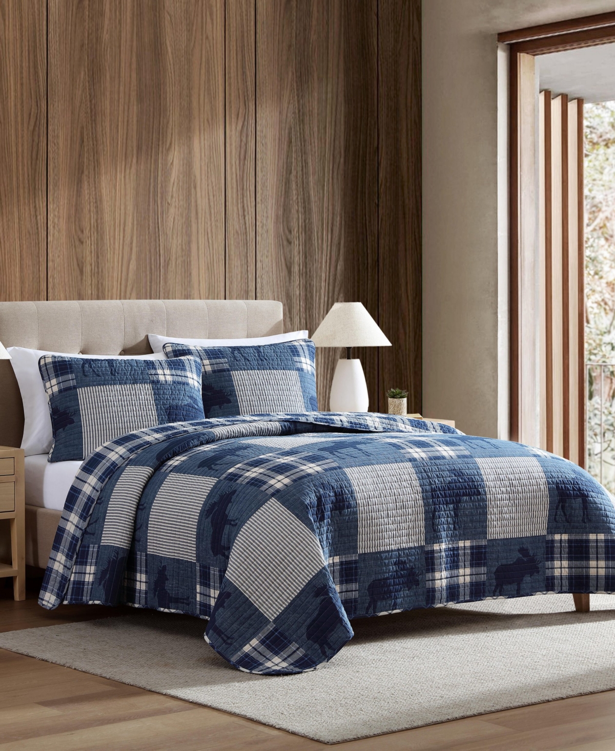 Eddie Bauer Moose Plaid Cotton Reversible -Pc. Quilt Set