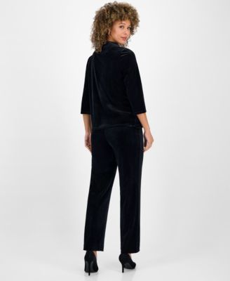 Kasper Womens Velvet Embellished Top Pull On Wide Leg Pants In Black