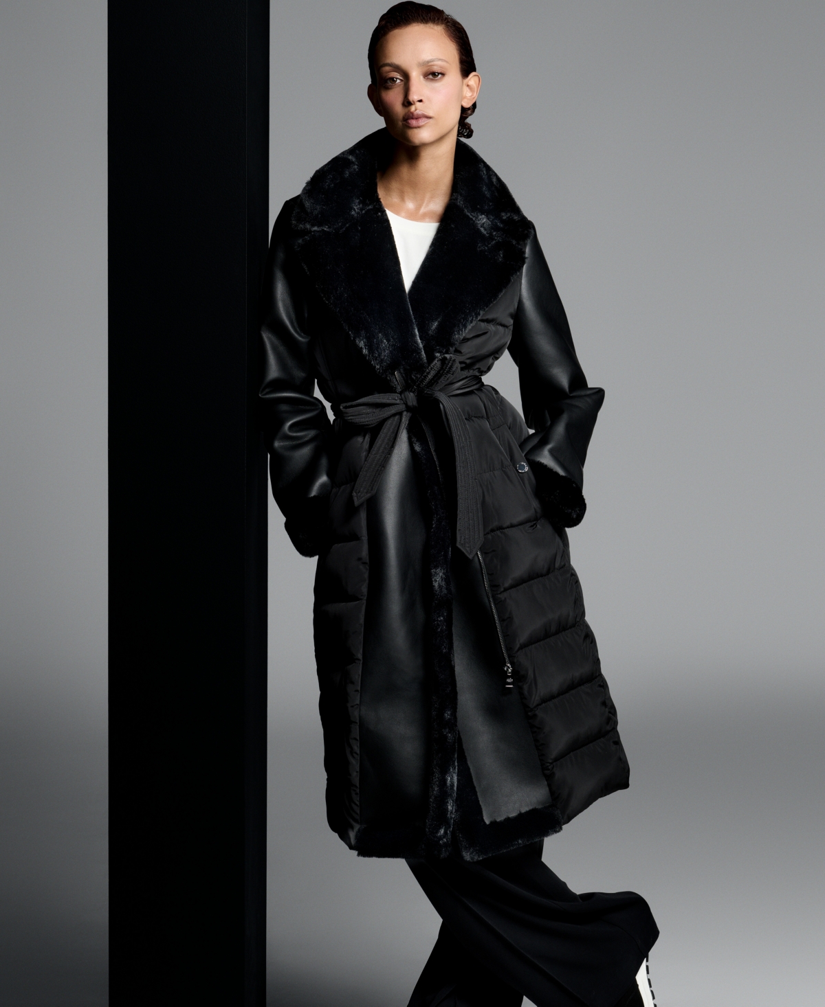 Karl Lagerfeld Paris Long belted puffer coat