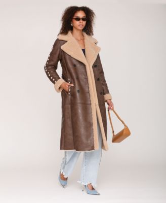 Women's Leather Spread Collar Coat