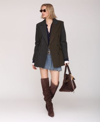 Women's Color-Blocking Plaid Blazer