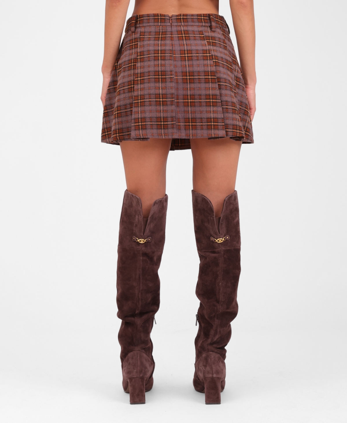 Avec Les Filles Plaid Pleated Miniskirt In Brown
