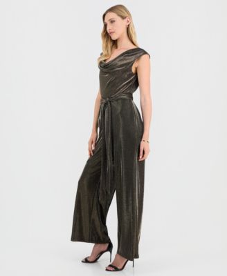 Women's Metallic Cowl-Neck Jumpsuit