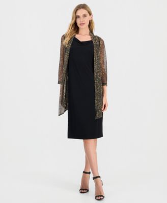 Connected - Women's Metallic Jacket & Cowl-Neck Dress Set