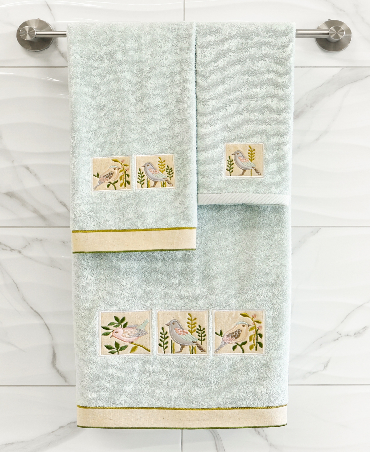 Linum Home Cotton Belinda Embellished 3-pc. Towel Set In Blue