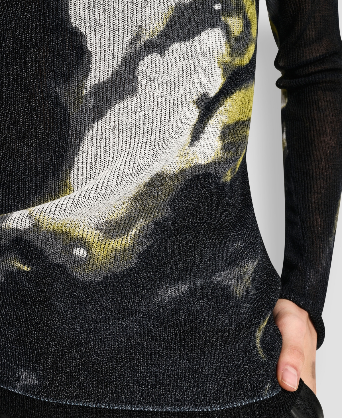 Dkny Abstract Print Double Layer Boat Neck Sweater In Black