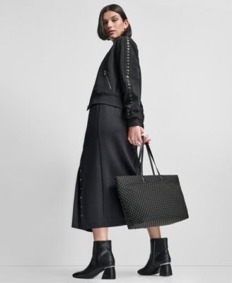 Women's Round Neck Double Weave Grommet Bomber Jacket