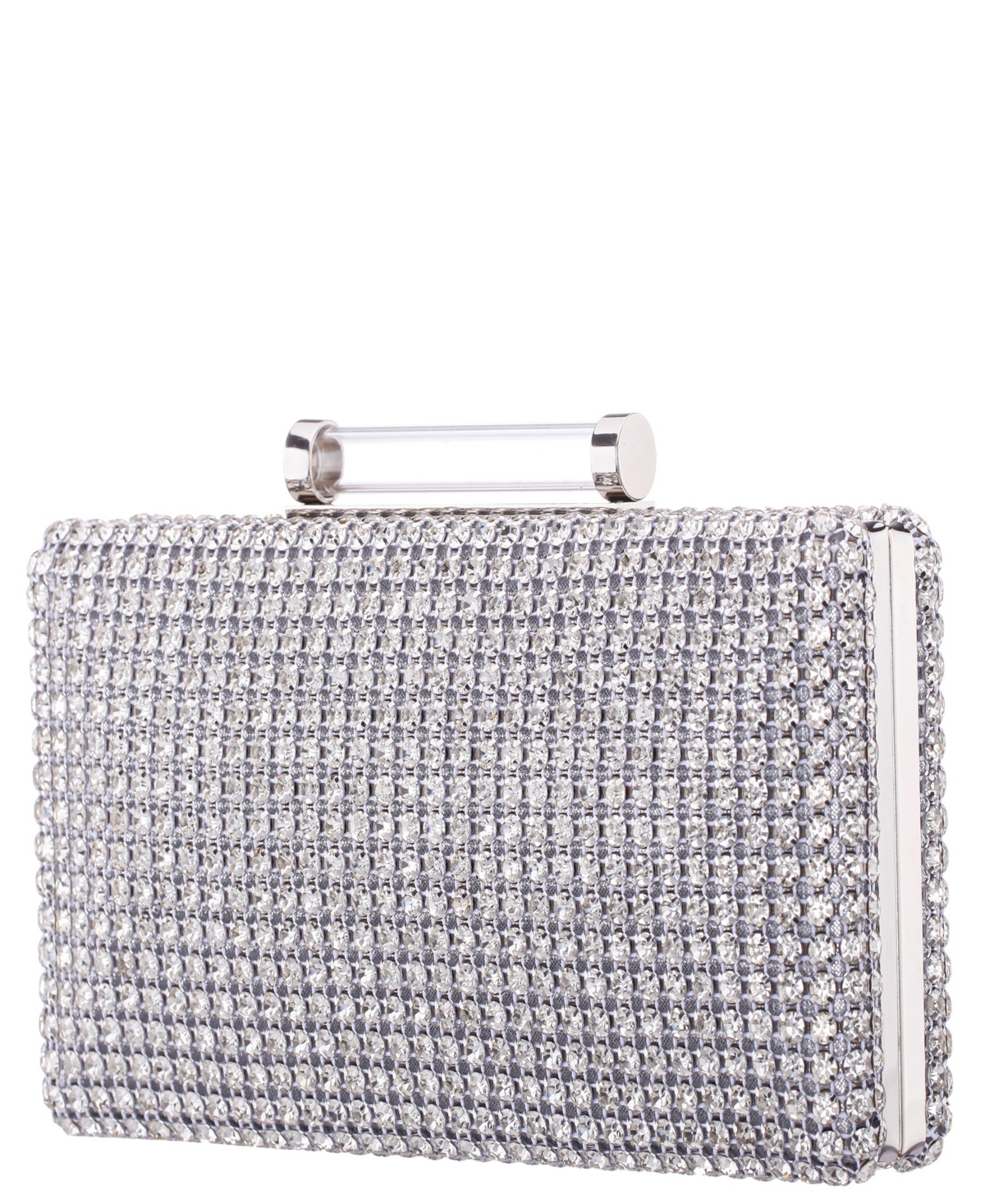 Nina Mini Crystal Encrusted Minaudiere Lift Lock Clutch In Gray