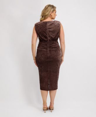 Plus Size Ruched Front Velvet Midi Dress