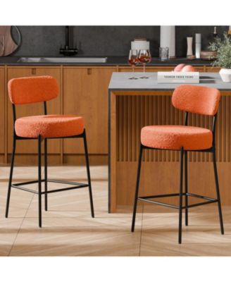 Set of 2,Metal/Fabric, 24 Inches Modern Counter Height Bar Stools with Curved Back, Upholstered Boucle Barstools for Kitchen Island, Cafe
