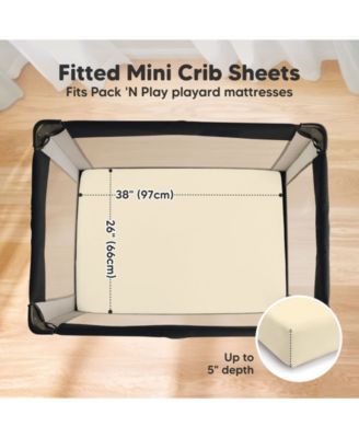 Soothe Waterproof Pack N Play Sheets for Girls, Boys, 2pk 38x26 Cotton Mini Crib Sheets Fitted, Soft, Breathable