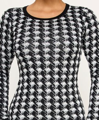 Juniors Sequin Houndstooth Ruffle Hem Midi Sweater Dress