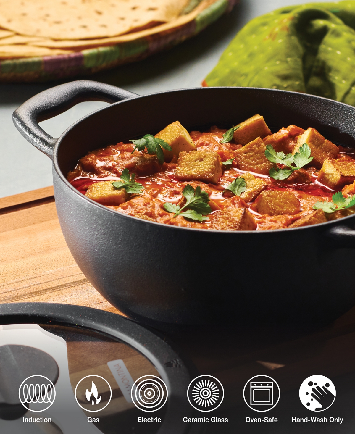 Tramontina Utsava Pre-seasoned Cast Iron 2.3-quart Kadai With Lid In Black