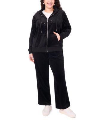 Plus Size Velour Zip-Front Hoodie Jacket