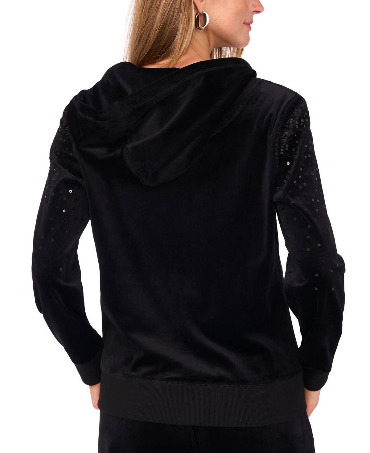 Vince Camuto Plus Size Velour Zip-front Hoodie Jacket In Black