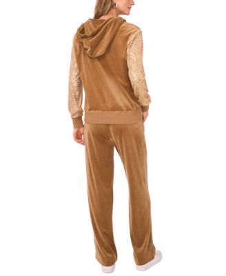 Women's Velour Sequin Long-Sleeve Zip-Front Hoodie Jacket