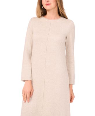 Women's Rib Trim Neck Long Sleeve Midi Dress