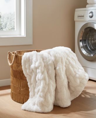 Ruched Reversible Faux-Fur Throw, 50" x 60"