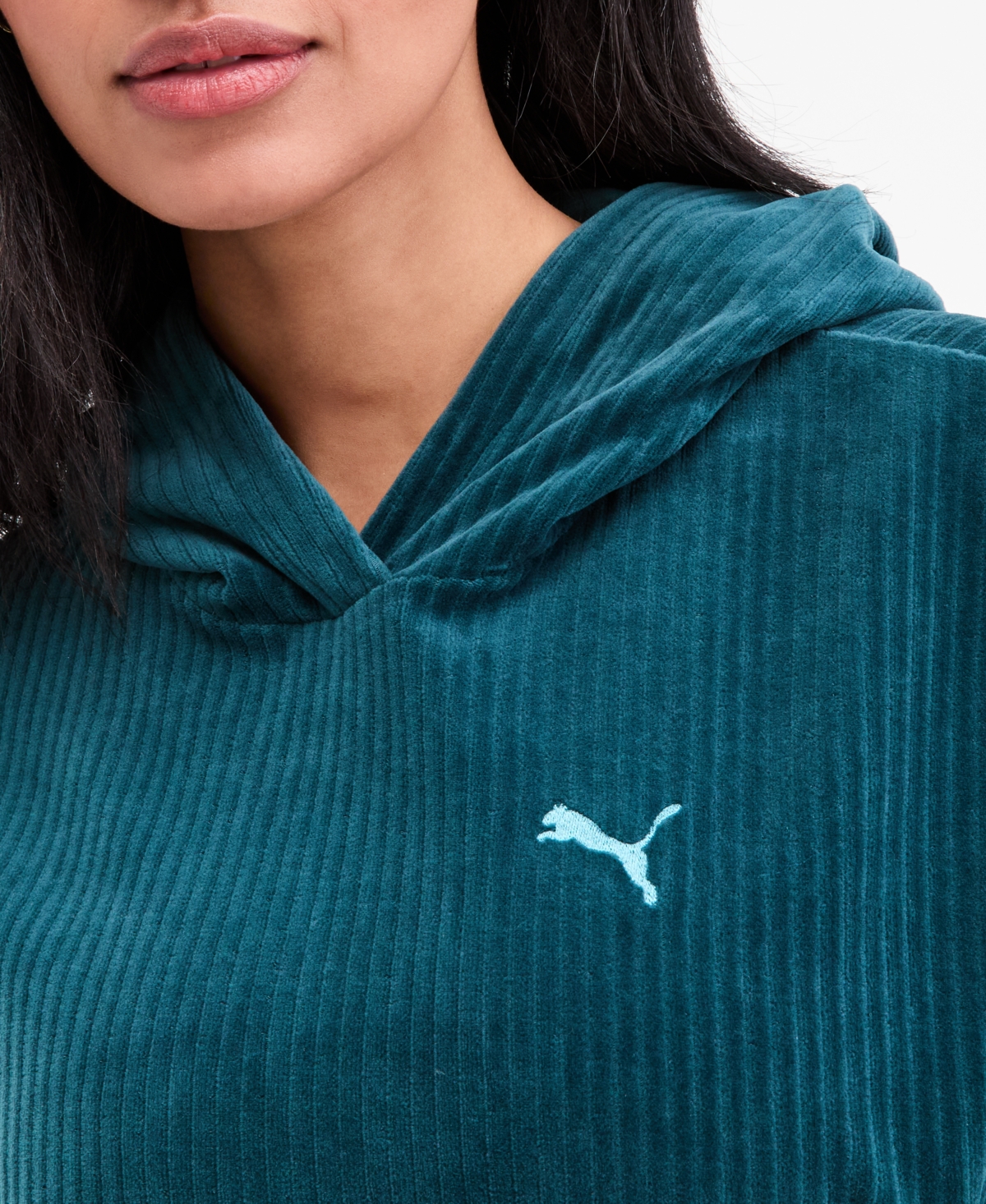 Puma Women's Elevated Comfort Velour Long-sleeve Hoodie In Green