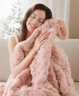 Ruched Reversible Faux-Fur Throw, 50" x 60"