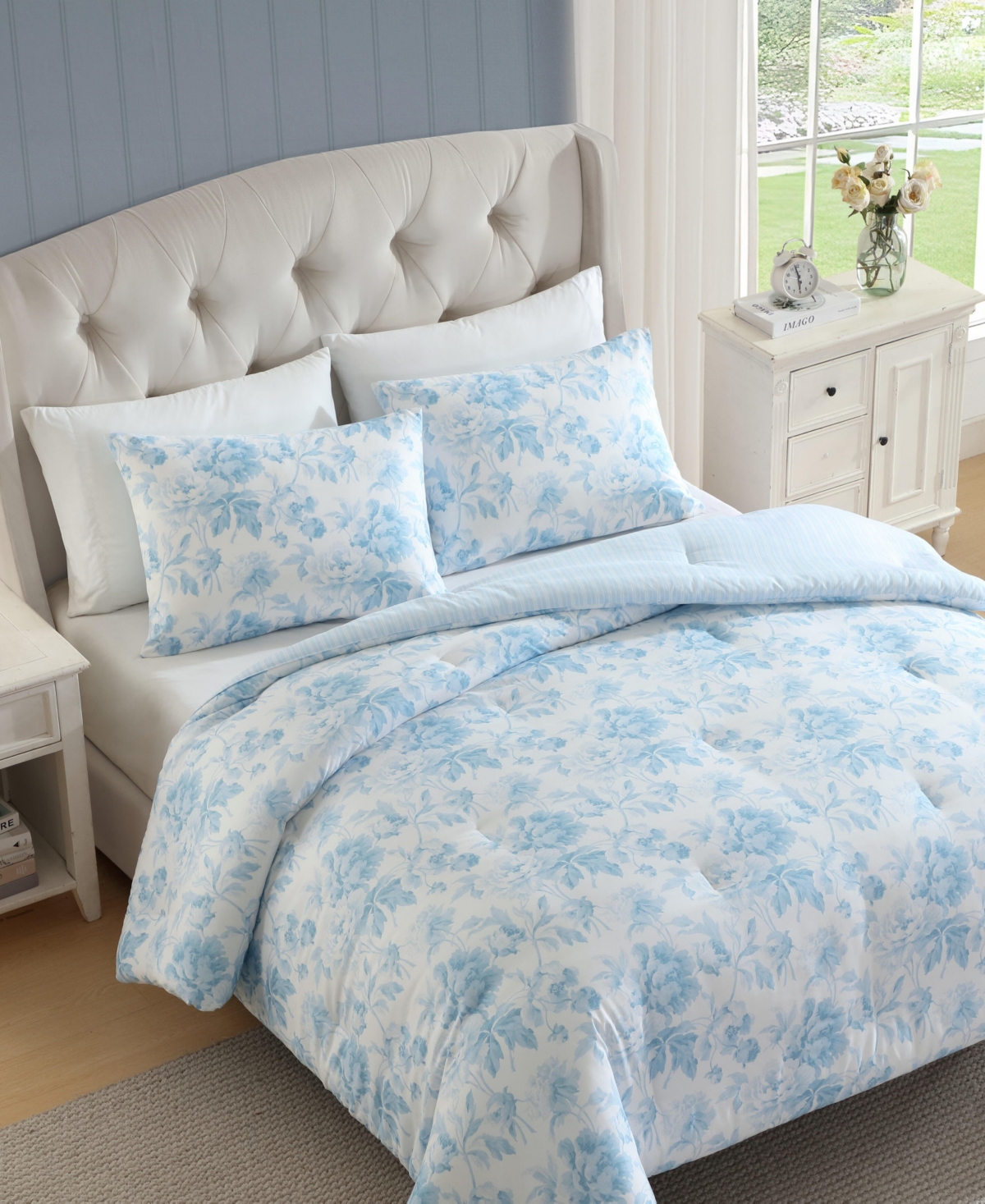 Laura Ashley Anja Textured Toile Washed Microfiber -Pc. Comforter Set
