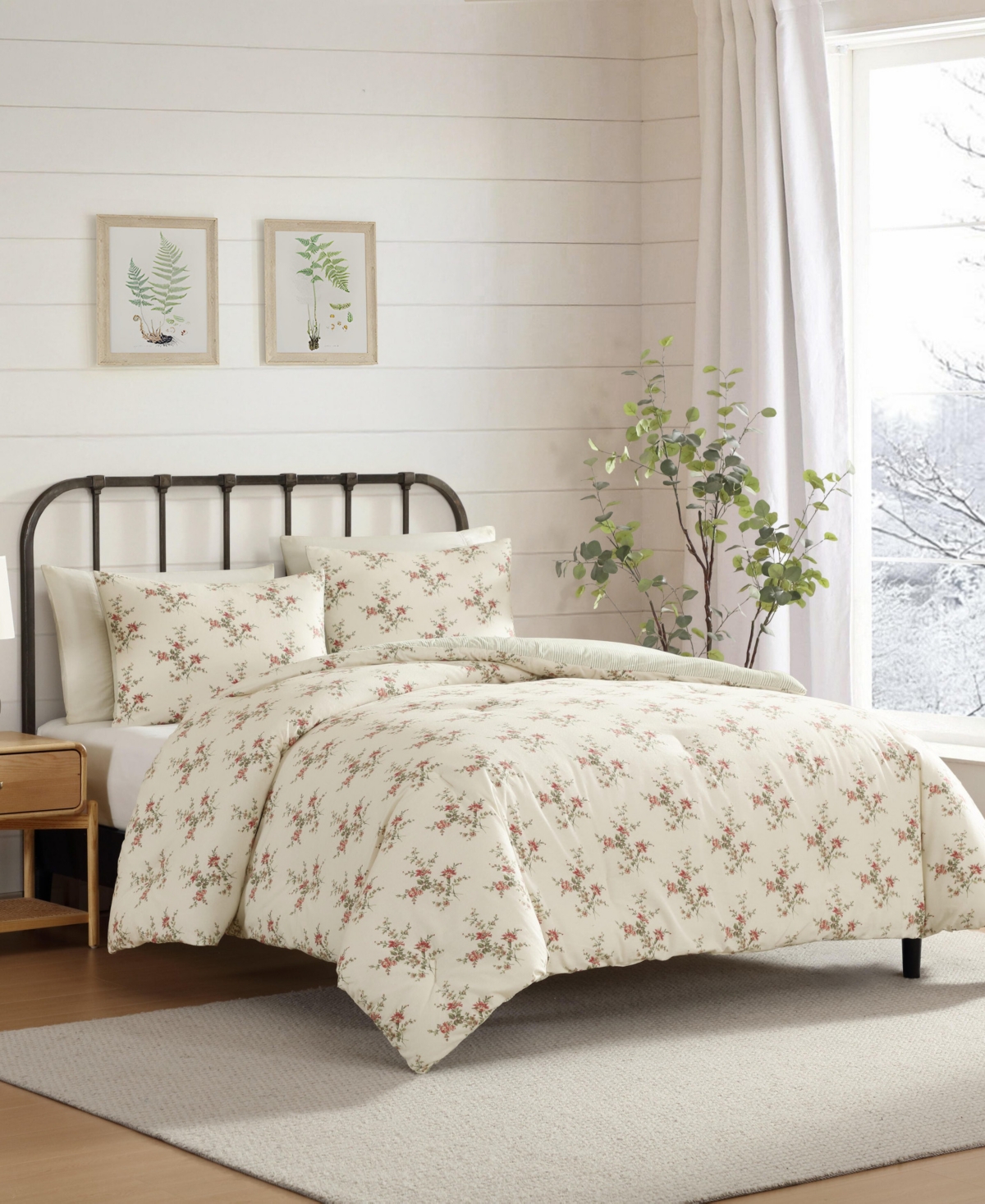 Laura Ashley Jessika Printed Flannel 3-pc. Comforter Set, King In Neutral
