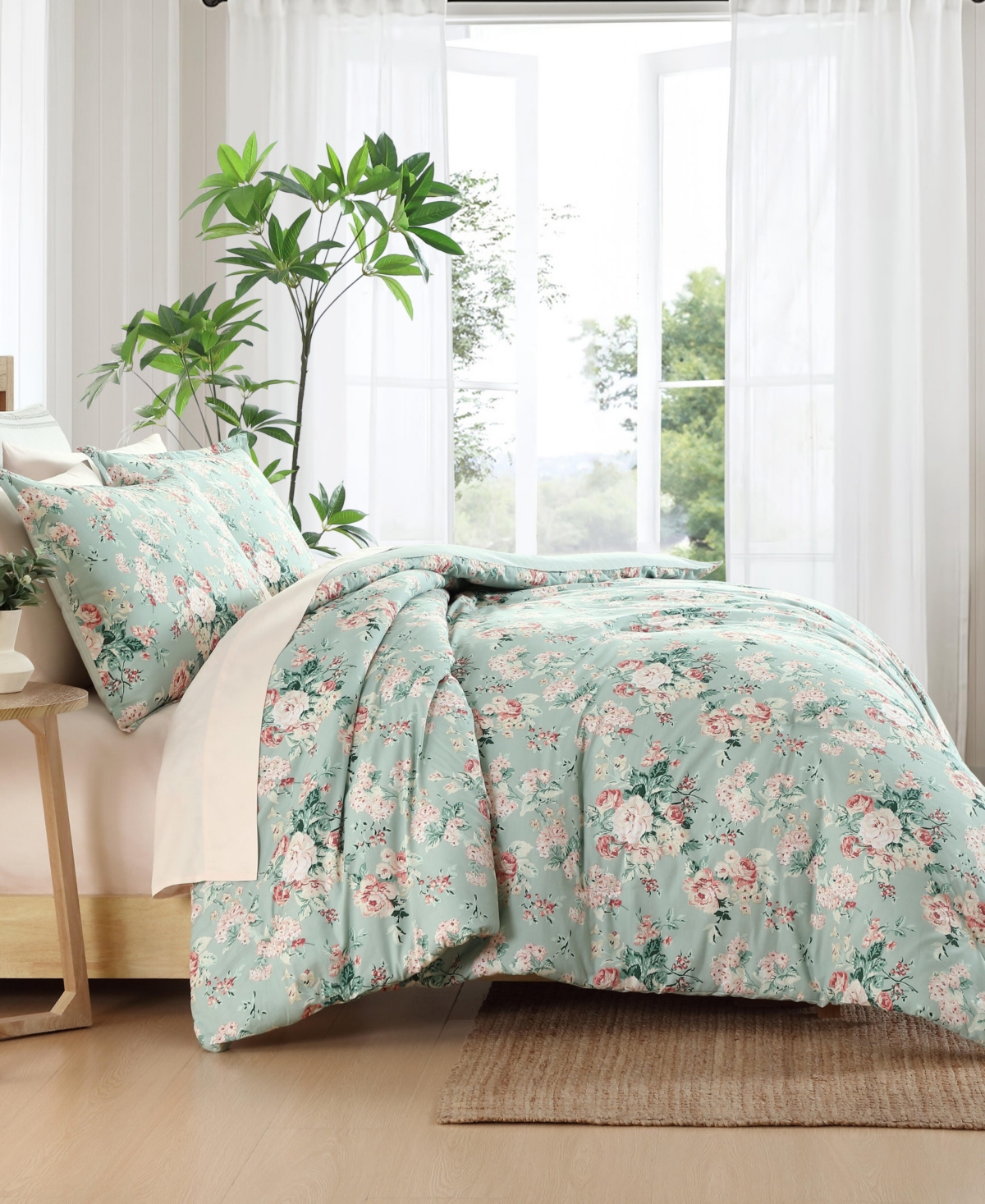 Laura Ashley Rosemoore Face Cotton 3-pc. Comforter Set, Full/queen In Green