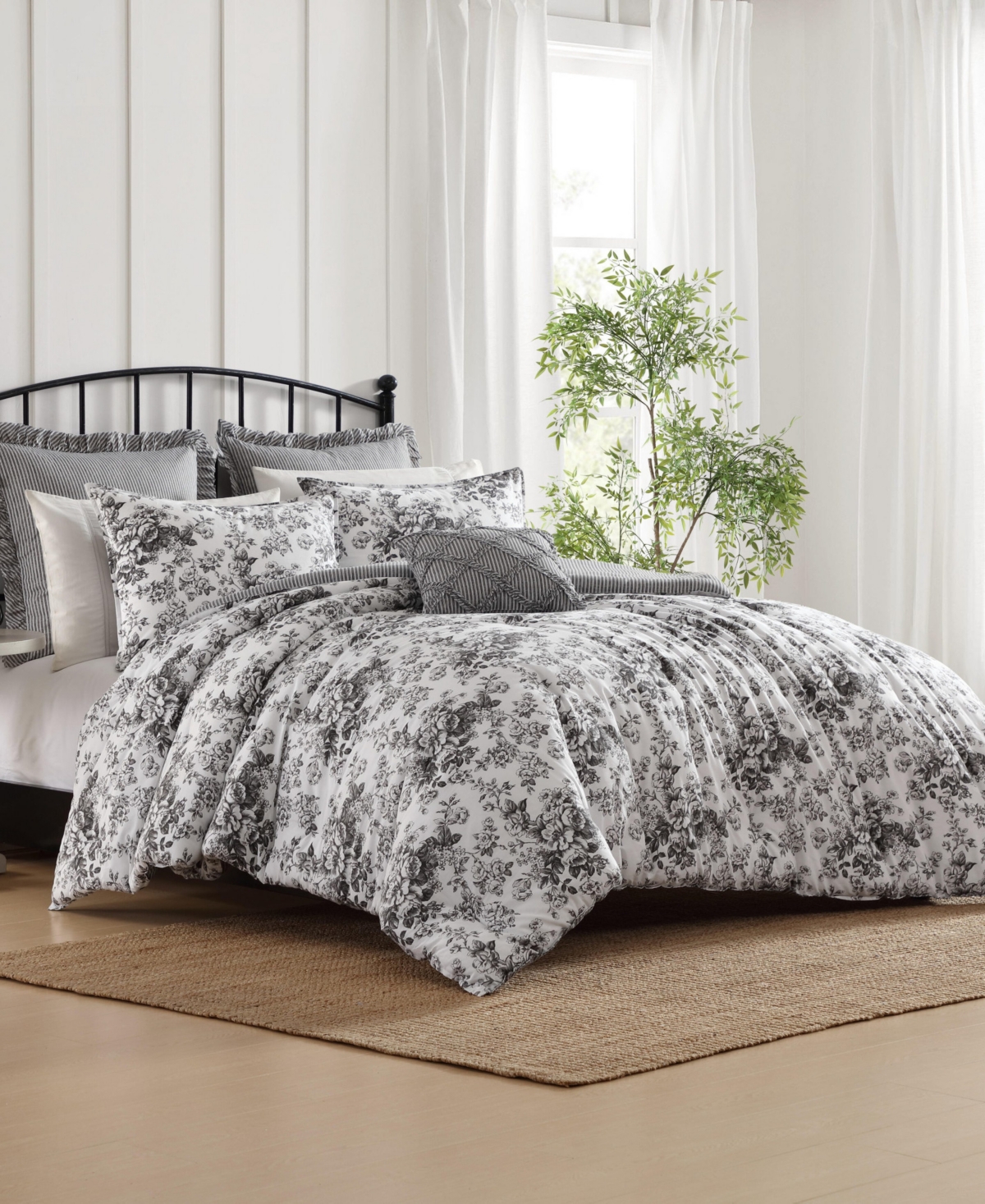 Laura Ashley Toile Delight Cotton 7-pc. Comforter Bonus Set, Full/queen In Gray