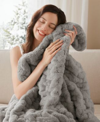 Ruched Reversible Faux-Fur Throw, 50" x 60"