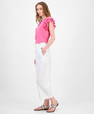 Women's Drawstring-Waist Pull-On Linen Pants